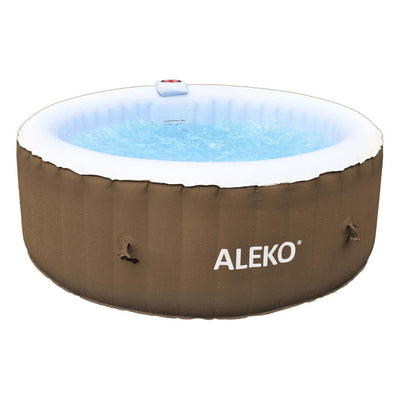ALEKO 4 Person Brown and White 210 Gallon Round Inflatable Jetted Hot Tub with Cover - Purely Relaxation